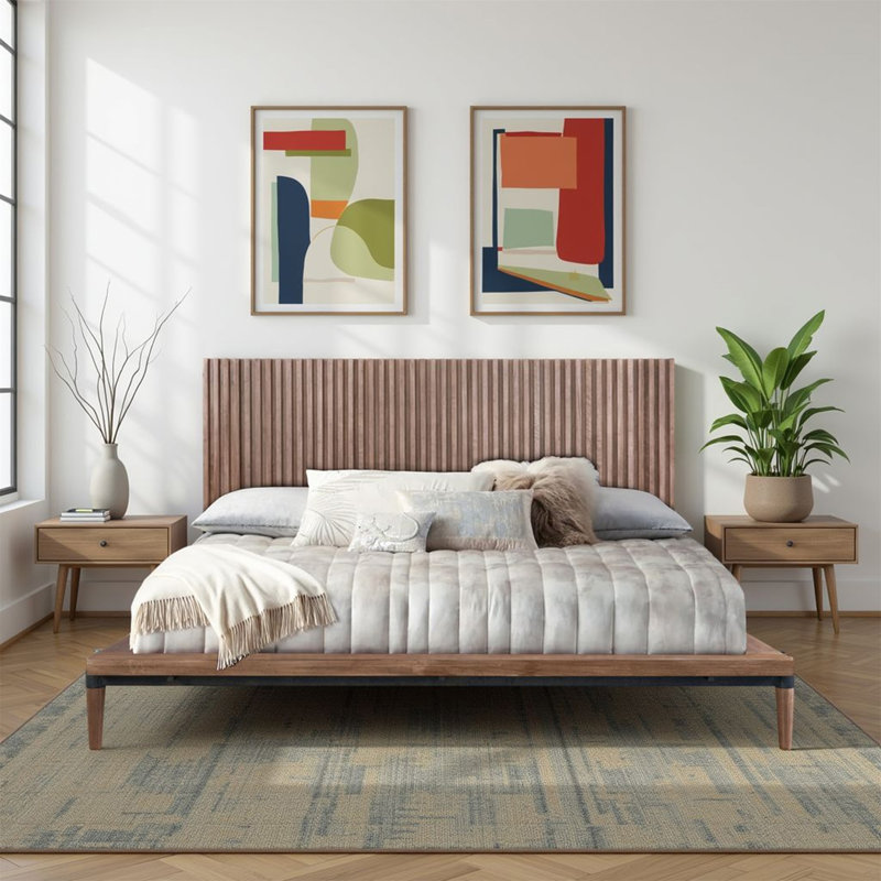 Tranquility King Size Platform Bed, Minimal Assembly, Walnut Finish, King