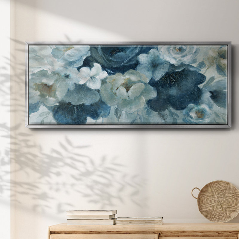 Bleu sur toile bleue encadrée, H 20 po x l 50 po