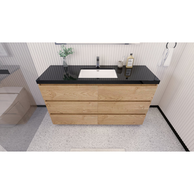 Santrice 59.5'' Single Bathroom Vanity with Acrylic Top, New England Oak
