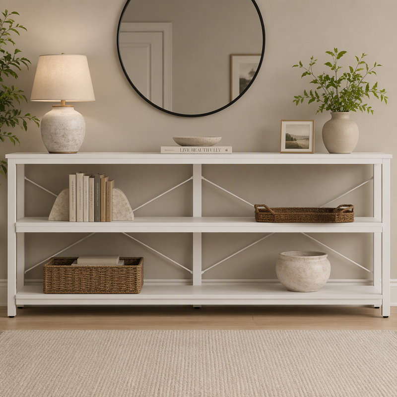 70.9" Console Table, 3-Tier Sofa Table with Metal Frame