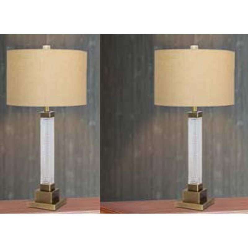 Simran Crystal Table Lamp, Antique Brass, Beige