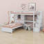 Lit mezzanine avec bureau intégré et escalier, avec compartiments de rangement et tablettes-106405094