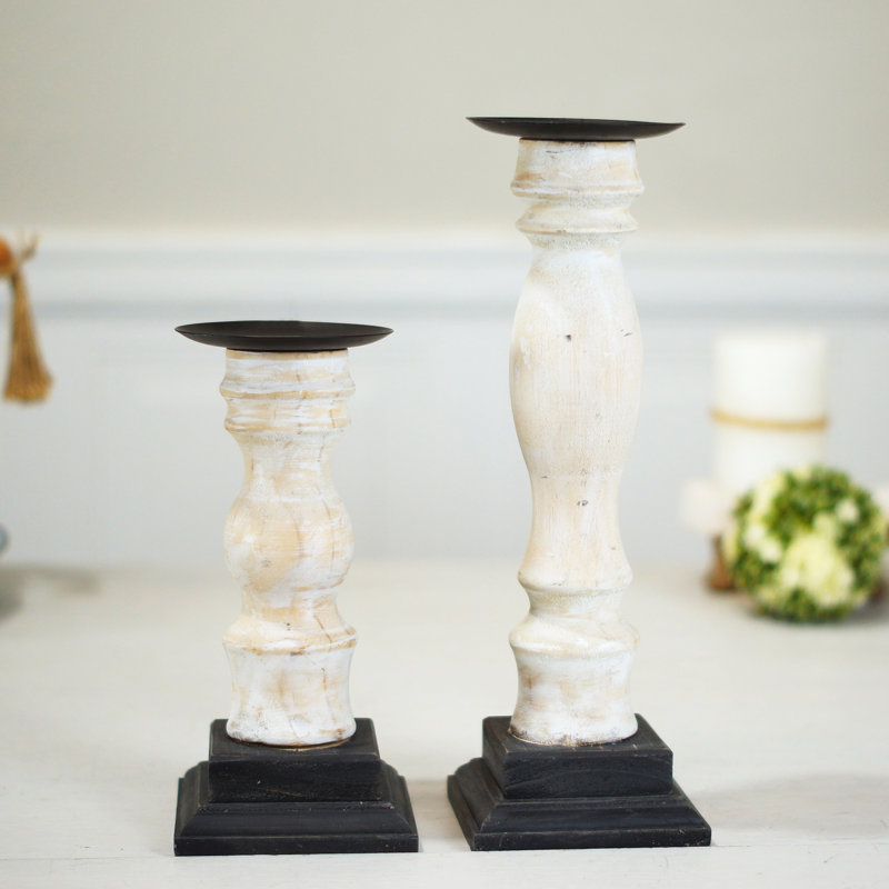 Ensemble de 2 porte-bougies en bois blanc 9,5 po