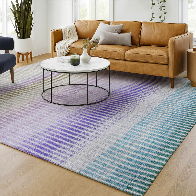 Premium Machine Washable Mayfield AMF2313 Stripes Rug, Teal, 5' x 7'6"