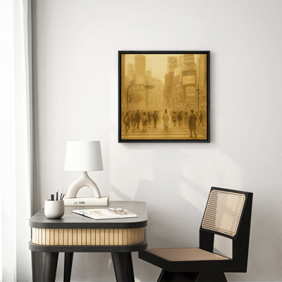 Impression sur toile encadrée, impression abstraite de paysage urbain sépia pour chambre à coucher - 16 po x 16 po