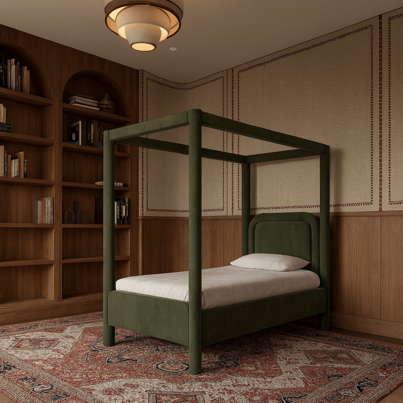 Lit tapissier Salina, Velours vert, Simple