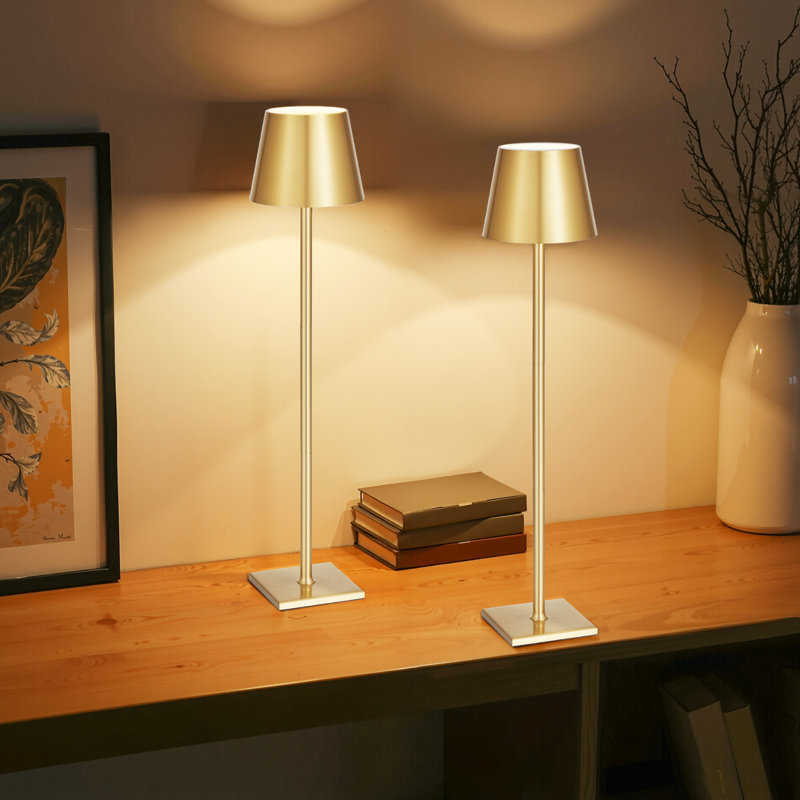 Lampe de table sans fil avec 2 piles rechargeables à hauteur réglable , Doré, Doré