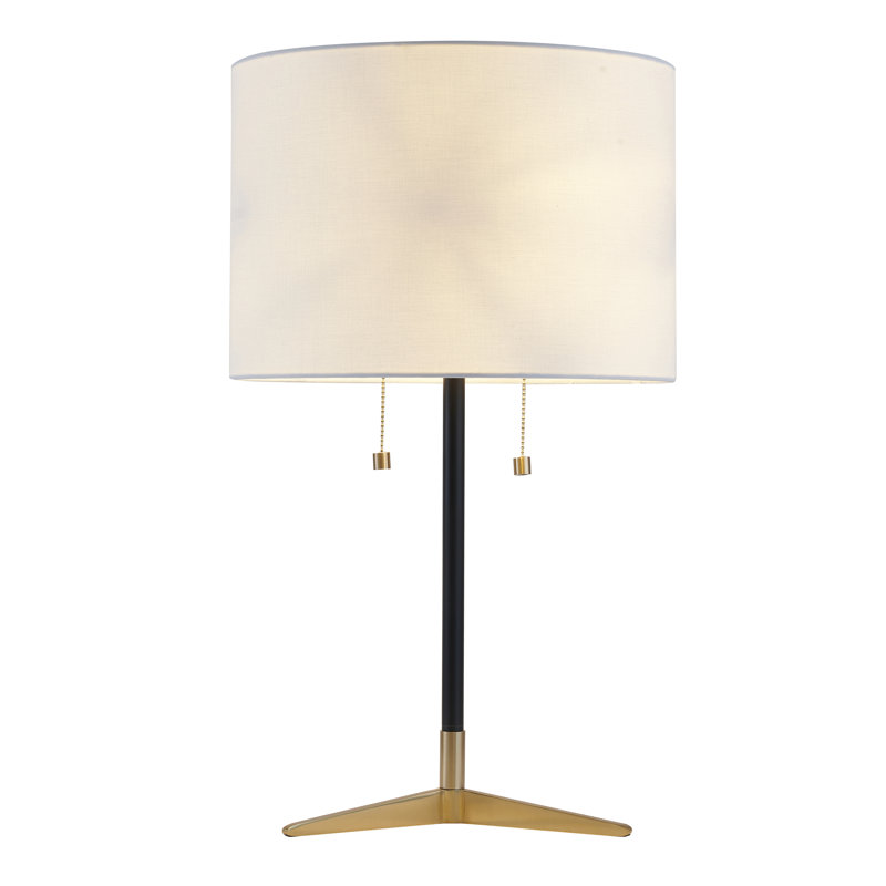 Duffield 1 Light Black and Gold Table Lamp With White Shade, Antique Brass/Black