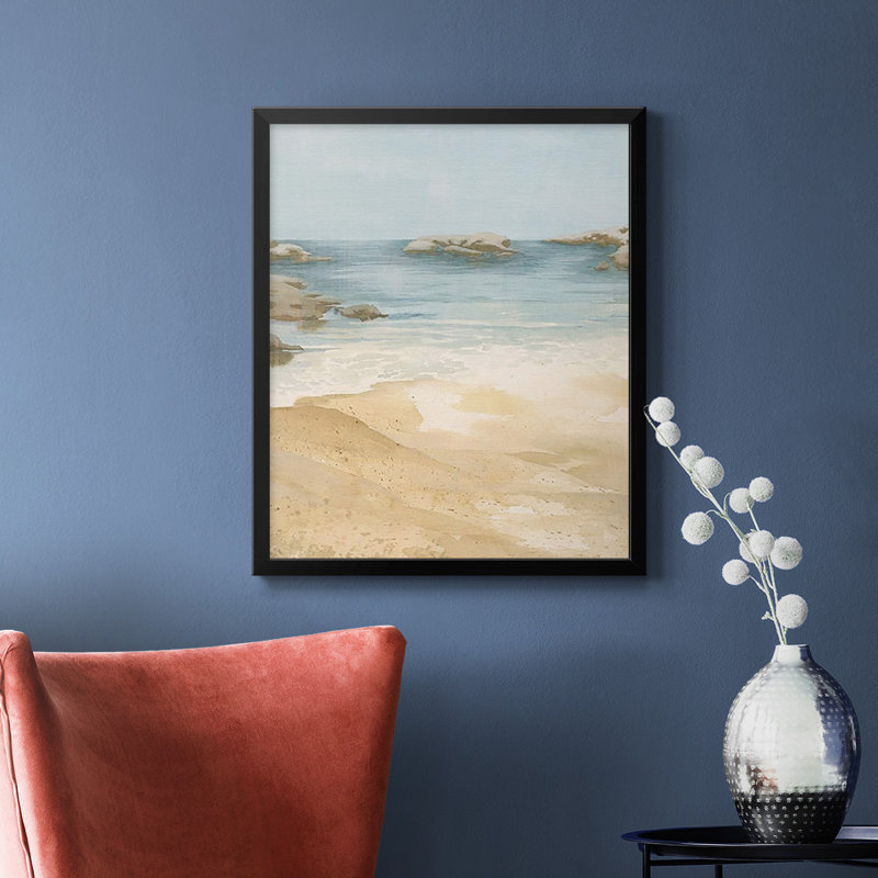 «Tranquil Beach I», toile encadrée de qualité supérieure - prête à être accrochée, H 20 po x l 16 po, Noir