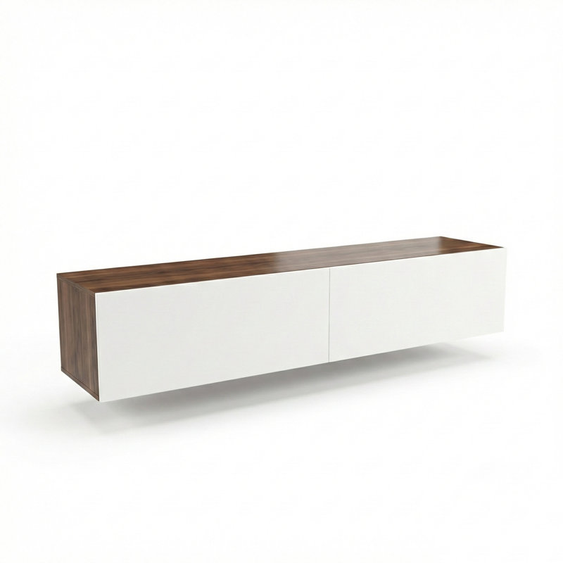 Barryan 63" Floating TV Stand, Walnut/White