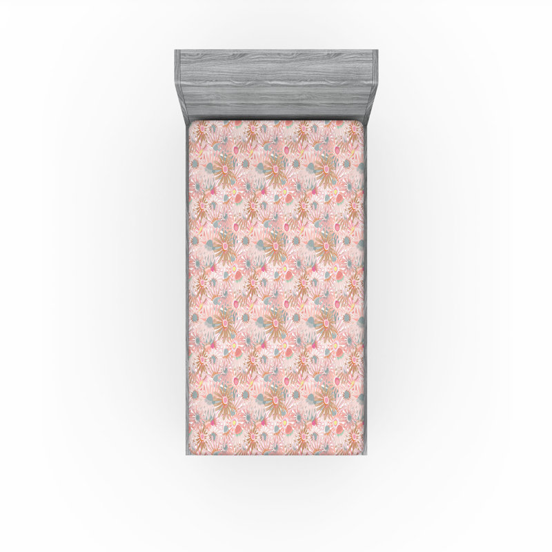 Drap-housse Ambesonne, Rosé, bleu cadet / floral, Drap-housse simple TG