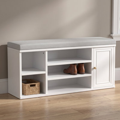 Banc à chaussures avec rangement, banc d'entrée avec coussin, banc d'entrée à 2 niveaux, petit banc d'entrée pour couloir, vestibule ou chambre