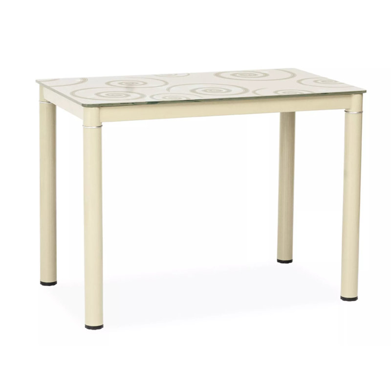 Damar Glass Top Metal Base Dining Table, Cream