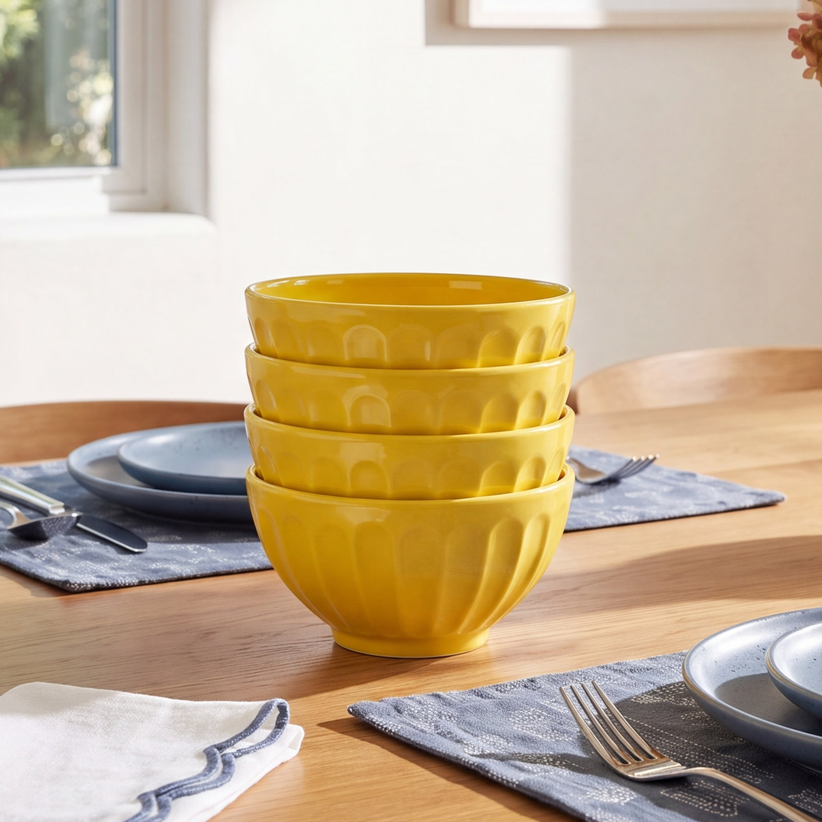 Costa Nova Latte Bowls Stoneware Cereal Bowl, Yellow Chamomile