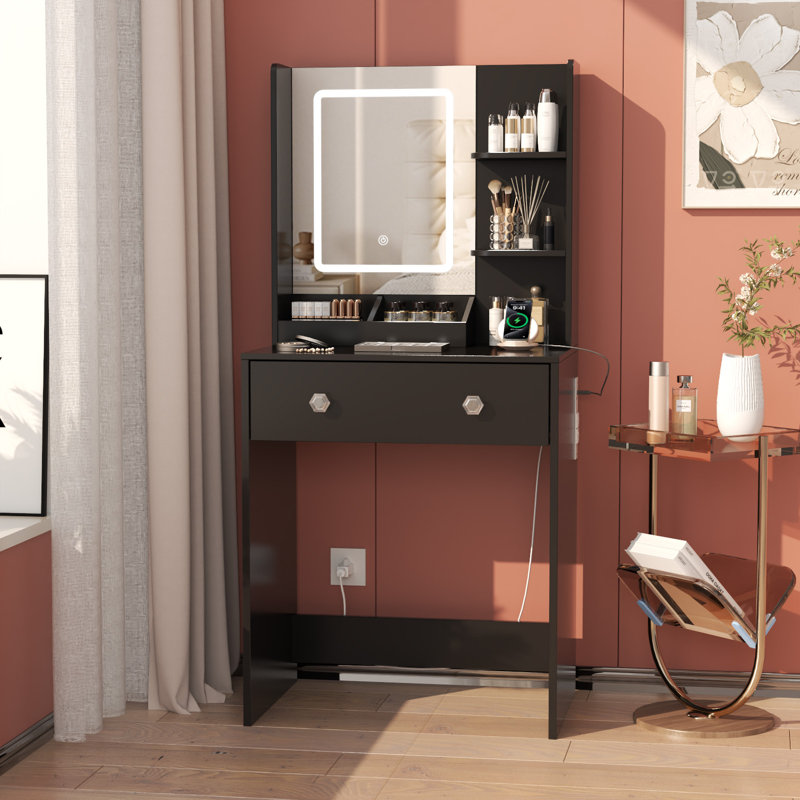 Ensemble de meuble-lavabo 23,6 "avec miroir lumineux à DEL et prise de courant, 23.6"W Black