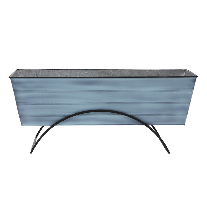 Large Blue Galvanized Steel Flower Box with Stand