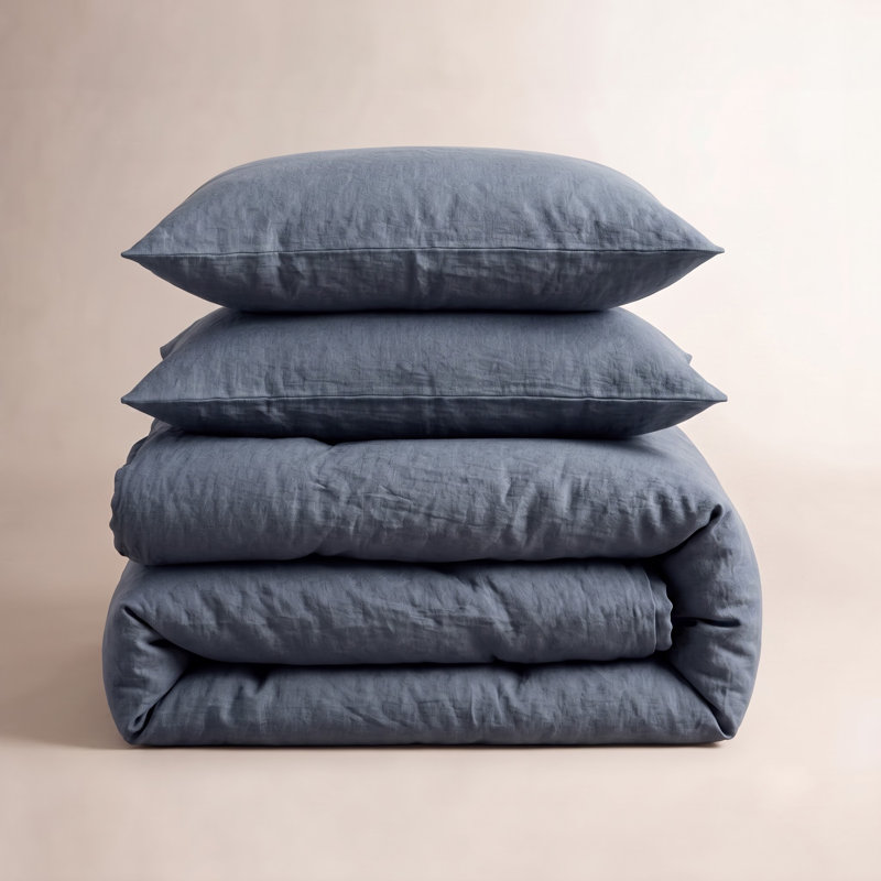 100% French Linen Duvet Cover & Sham Set, King Duvet Cover + 2 King Pillow Shams, Baltic