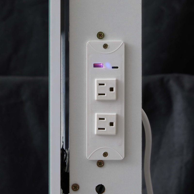 Petite coiffeuse 29,2 po avec tabouret de chevet gauche + tabouret rembourré, 2 blocs d'alimentation CA + 2 ports USB, support pour séchoir à cheveux, très grand miroir à DEL coulissant à commande tactile, changement de luminosité tricolore, réglage de la luminosité