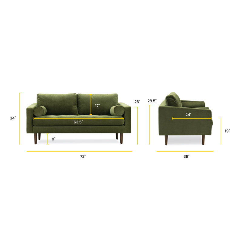 Napa Velvet Fabric Sofa, Distressed Green, 72" W