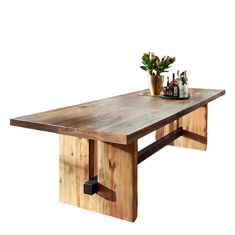 Table de salle à manger rectangulaire en bois massif avec deux piédestaux, H 29,53 po x l 70,87 po x P 31,5 po