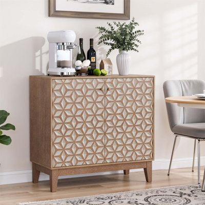 Buffet de 31,5 pouces de conception géométrique avec 2 portes et tablettes réglables, rangement polyvalent pour le salon, la cuisine et la salle à manger
