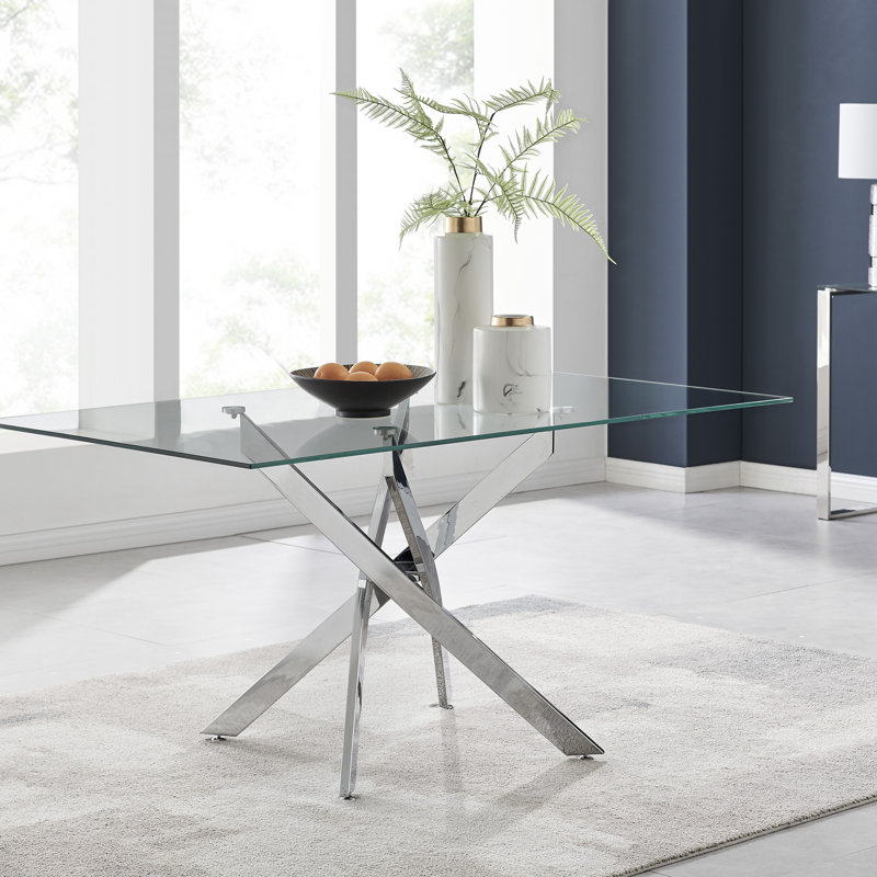 Ensemble de table de salle à manger Lenworth, Bleu, Chrome, Argent argent