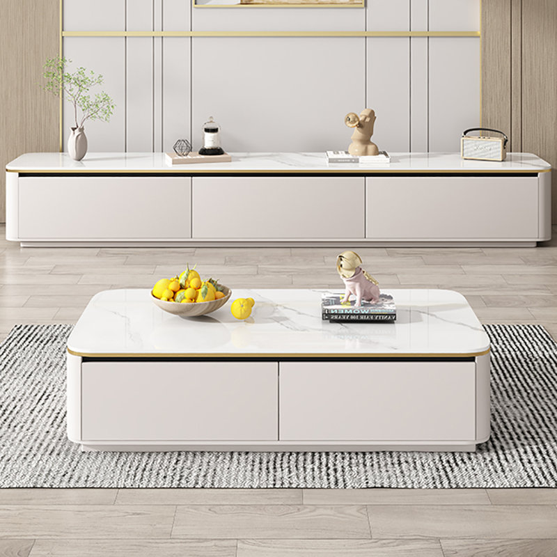 Table basse en bois massif, Blanc / Blanc, H 16,5 po x L 41,3 po x l 23,6 po