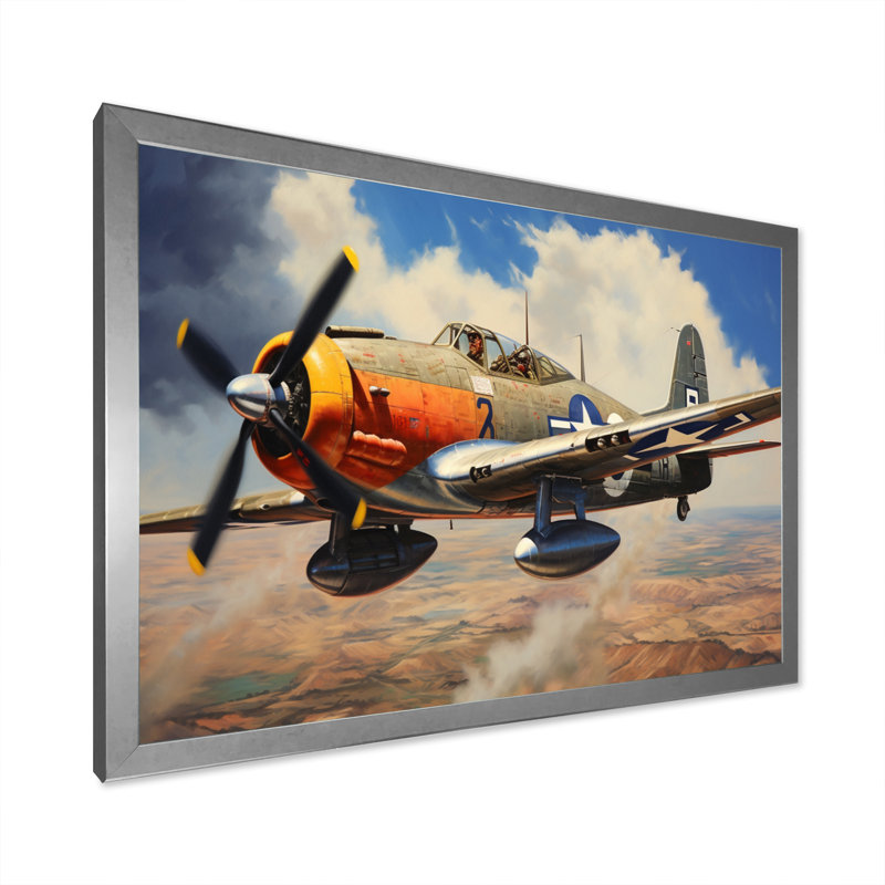 «P51B Plane Skyline II», reproduction sur toile, H 24 po x l 32 po x P 1 po, Cadre photo argenté