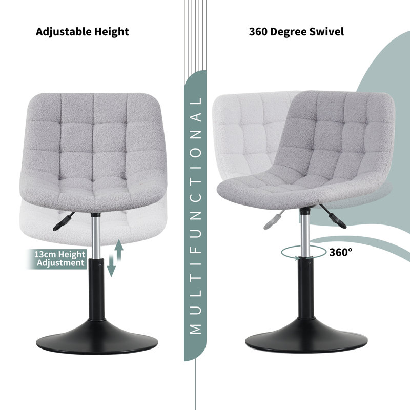 Swivel Upholstered Boucle Adjustable Height Bar Stool, Light Grey