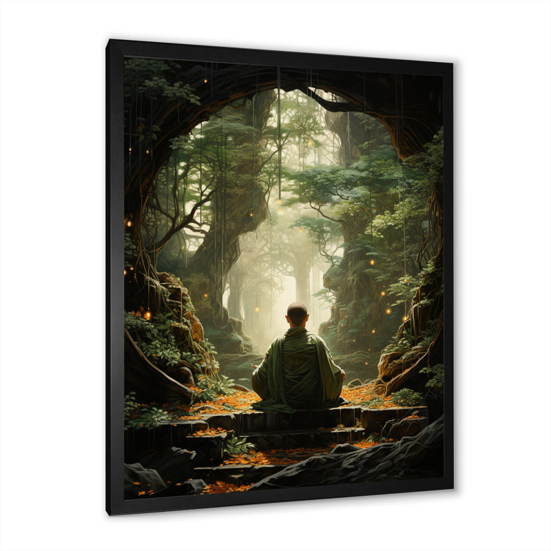 Art bouddhiste vert sur toile vert bouddhiste, Cadre photo noir, L 12 po x H 20 po
