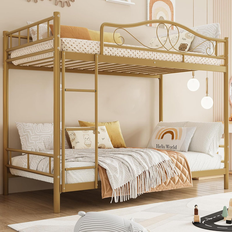Lit superposé simple au-dessus d'un lit simple en métal avec échelle et garde-corps, économiseur d'espace pour chambre d'enfant