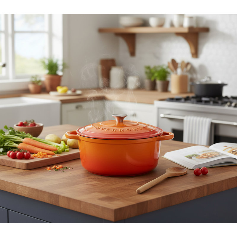 KYEUIN 5.2L Cast Iron Dutch Oven, Pumpkin