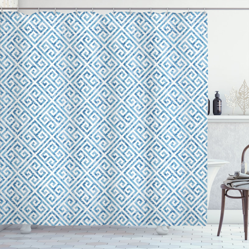Geometric Shower Curtain with Hooks Included, 84" H x 69" W, Baby Blue