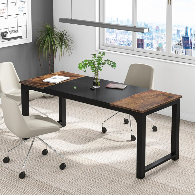 70.8" Executive Office Desk (Not Including Chair), Brown/Black, 29.53" H x 70.87" W x 31.5" D
