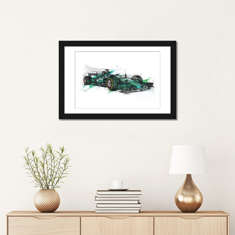 « f1 hamilton », impression sur toile, H 24 po x l 32 po x P 1 po, Papier d'art encadré noir, Blanc