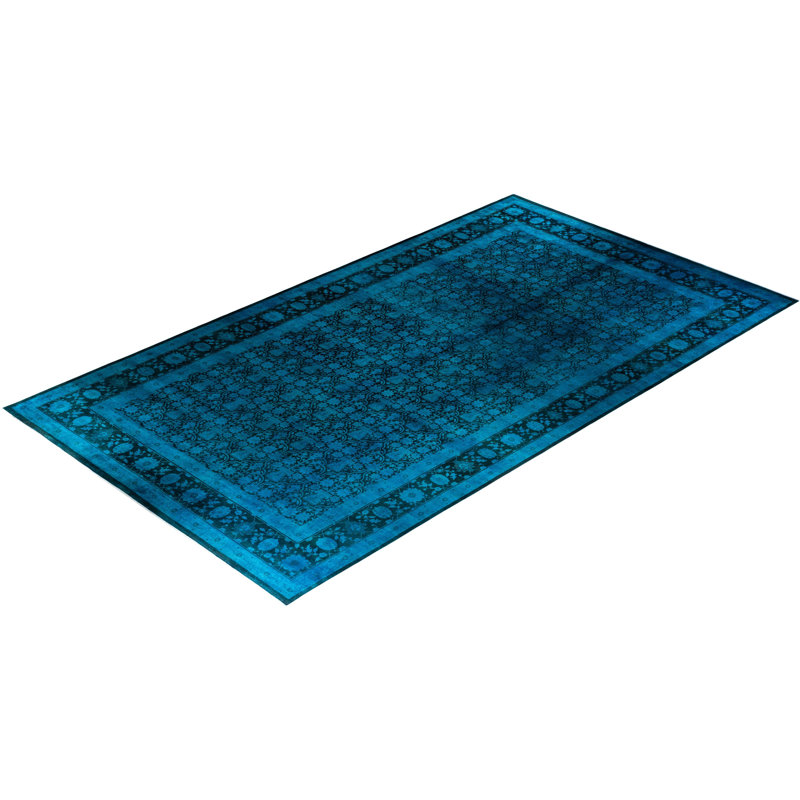 Tapis unique noué à la main Vibrance - bleu, 12 pi 1 po x 21 pi 6 po