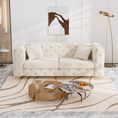 Velvet Upholstered 3-Seater Sofa Gold Metal Legs