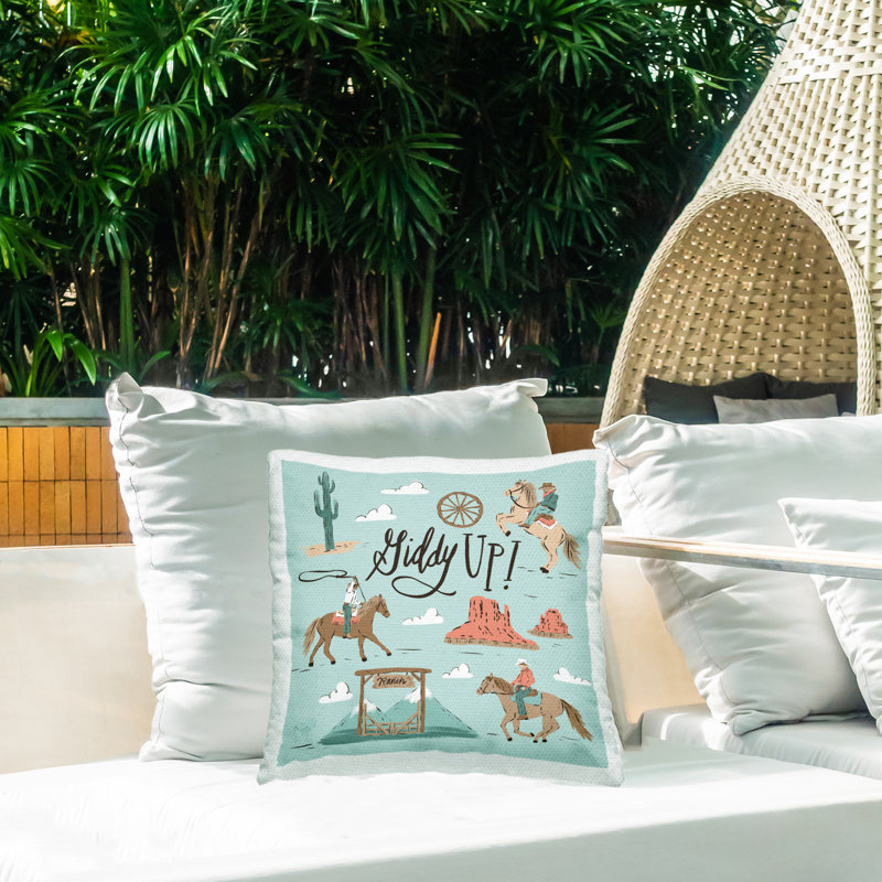 Coussin d'extérieur imprimé Giddy Up Cowboys & Ranch par Krissy Mast