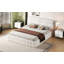 Très grand lit plateforme tapissier, blanc-861922333