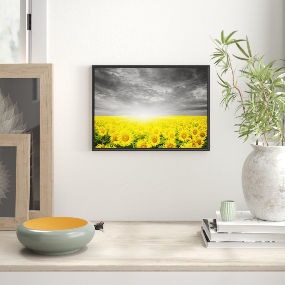 Gerahmtes Wandbild Sonnenblumen Sonnenuntergang