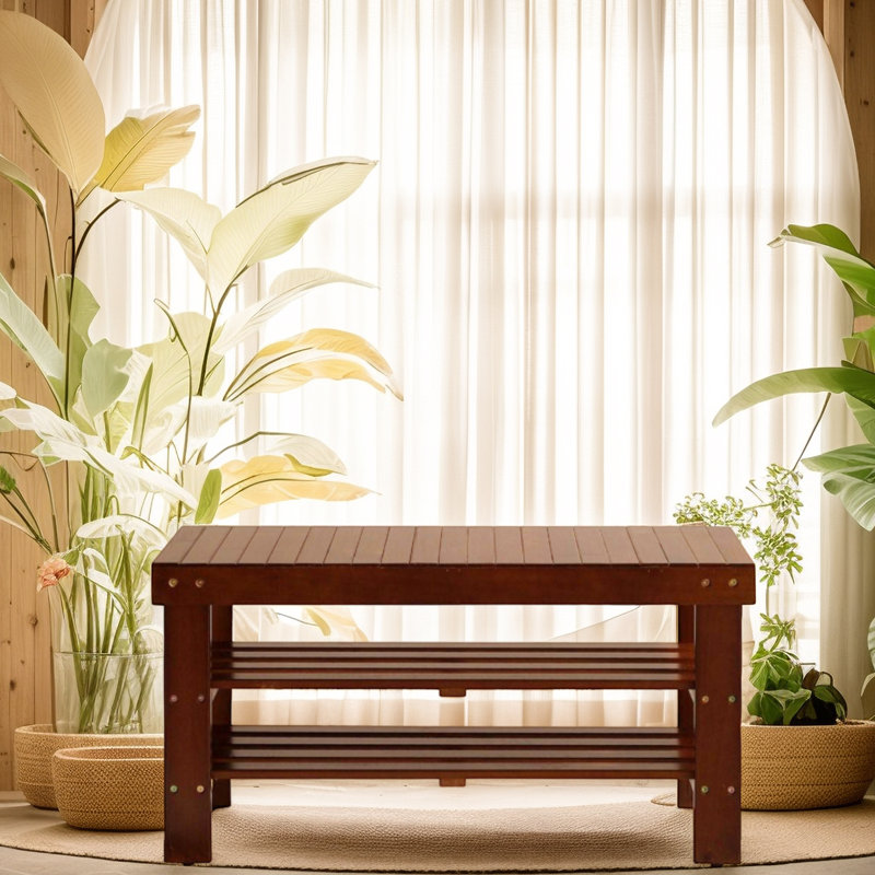 Quality Solid Wood Shoe Bench, Cherry Finish