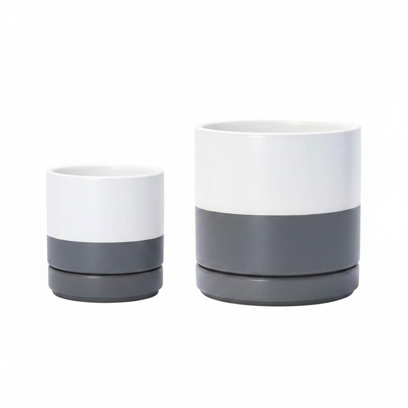 Ceramic Planter, White/Grey