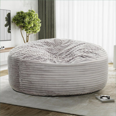 Fauteuil à billes surdimensionné en velours à mémoire de forme pour adultes de 72 pouces, canapé de détente rond pour le salon | Gris clair | Rond
