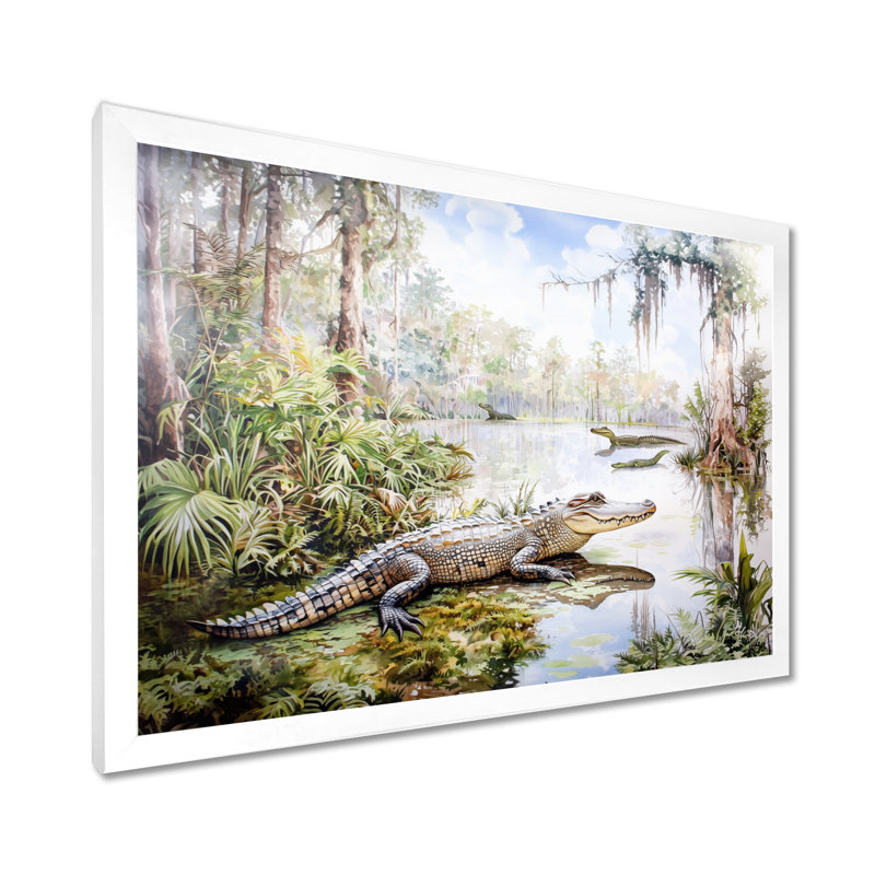 Crocodile antique II - impression murale de crocodile, H 24 po x l 32 po, Reproduction encadrée d'une seule photo sans pass