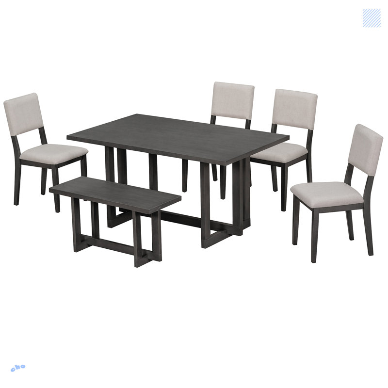 Leonete 6 - Person Solid Wood Top Double Pedestal Base Dining Set, Black