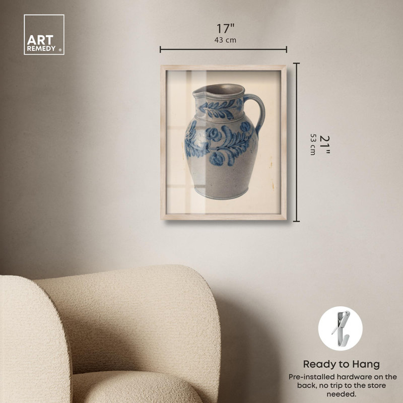 «Blue Vine Shadowbox Print» par Art Remedy, H 21 po x l 17 po, Crème, crème