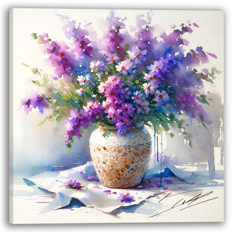 «Blooming Lavender Delight in Mosaic Vase», art sur toile tendue, H 20 po x l 20 po x P 1,5 po