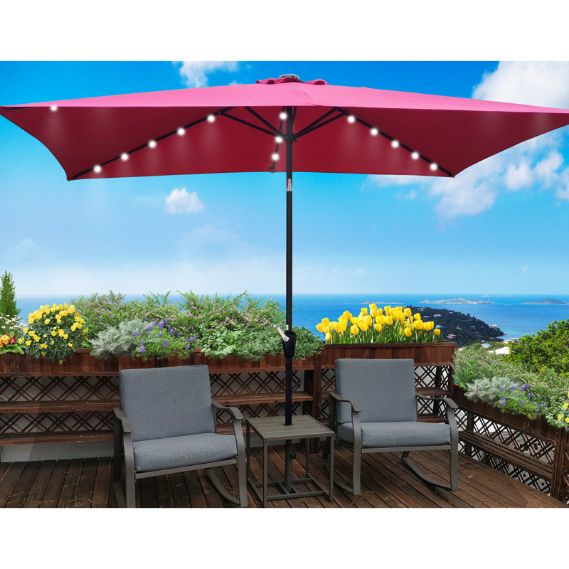 Parasol de patio à énergie solaire 10X6.5Ft, Rouge