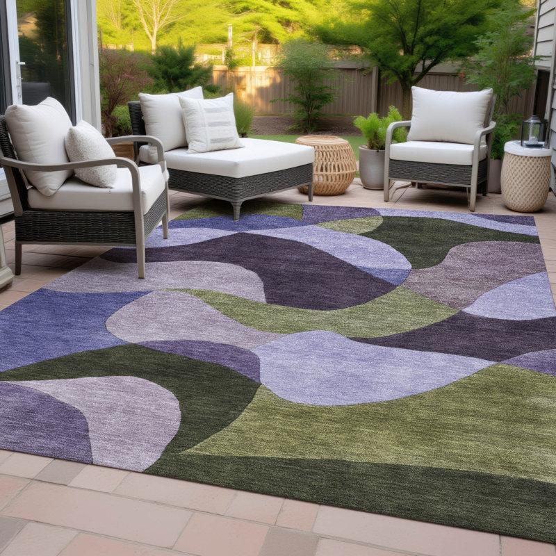 Tapis abstrait intérieur / extérieur lavable à la machine Jacinto ACN2141, Rectangle 10 pi x 14 pi