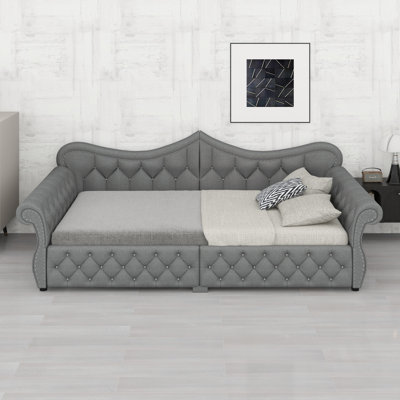 Upholstered Daybed with Built-In LED  and Nail Head Decoration